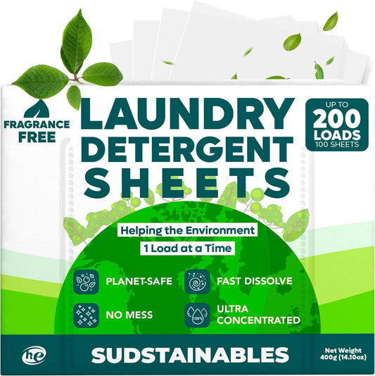Sudstainables Eco Friendly Laundry Detergent Sheets - (200 Count), Unscented, Zero Waste, Plastic