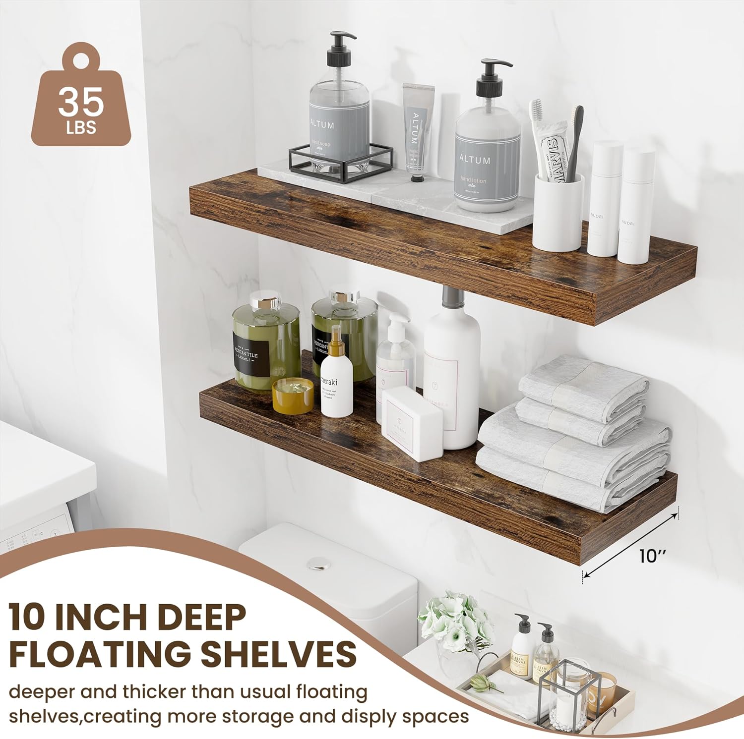 Fun Memories Floating Shelves for Wall, 32 Inch Long Floating Shelves Set of 2, 32 x 10 Wooden