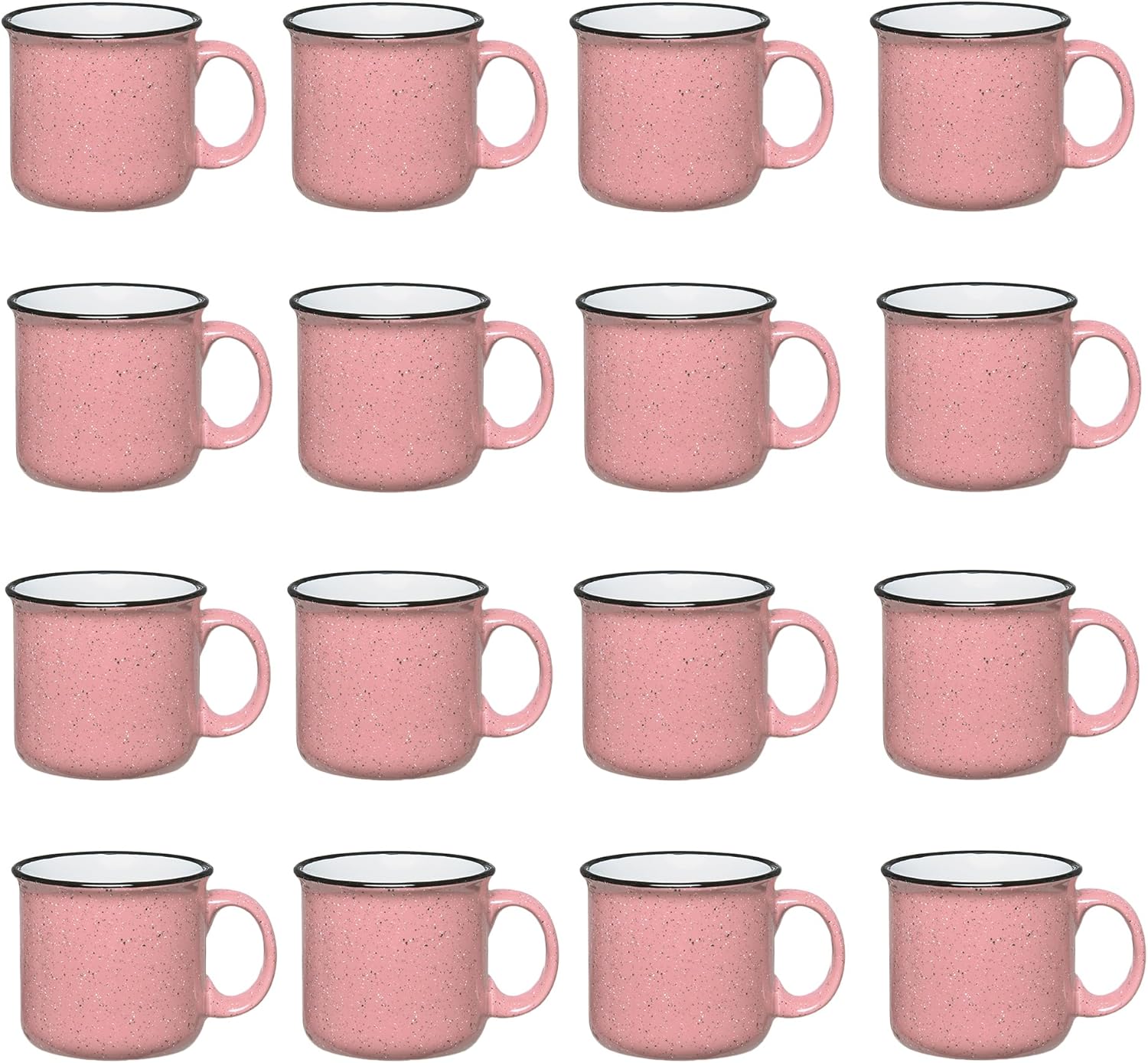 Set of 16 Ceramic Campfire Mugs – 15 Oz, Pink – Coffee & Tea Cups for Home, Work, Travel, Camping