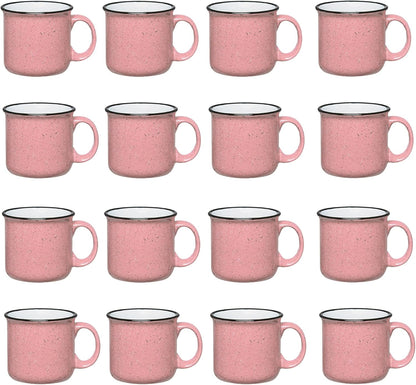 Set of 16 Ceramic Campfire Mugs – 15 Oz, Pink – Coffee & Tea Cups for Home, Work, Travel, Camping