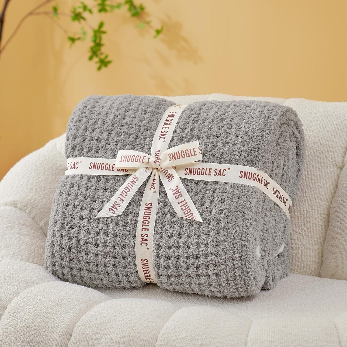 Snuggle Sac Grey Waffle Throw Blanket for Couch Bed Sofa 60x80 inches, Reversible Grey Blanket