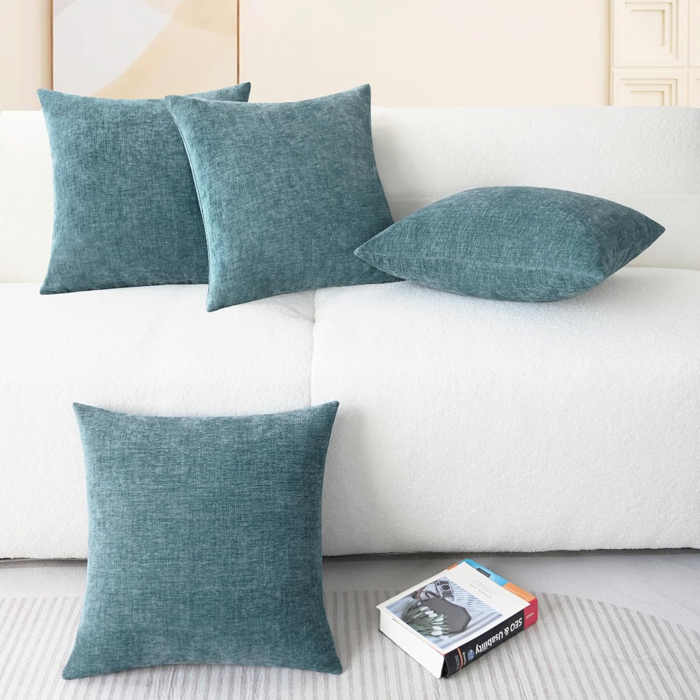 CaliTime Throw Pillow Covers Decorative 18 X 18 Inches Pack of 4 Cozy Chenille Cushion Cases for