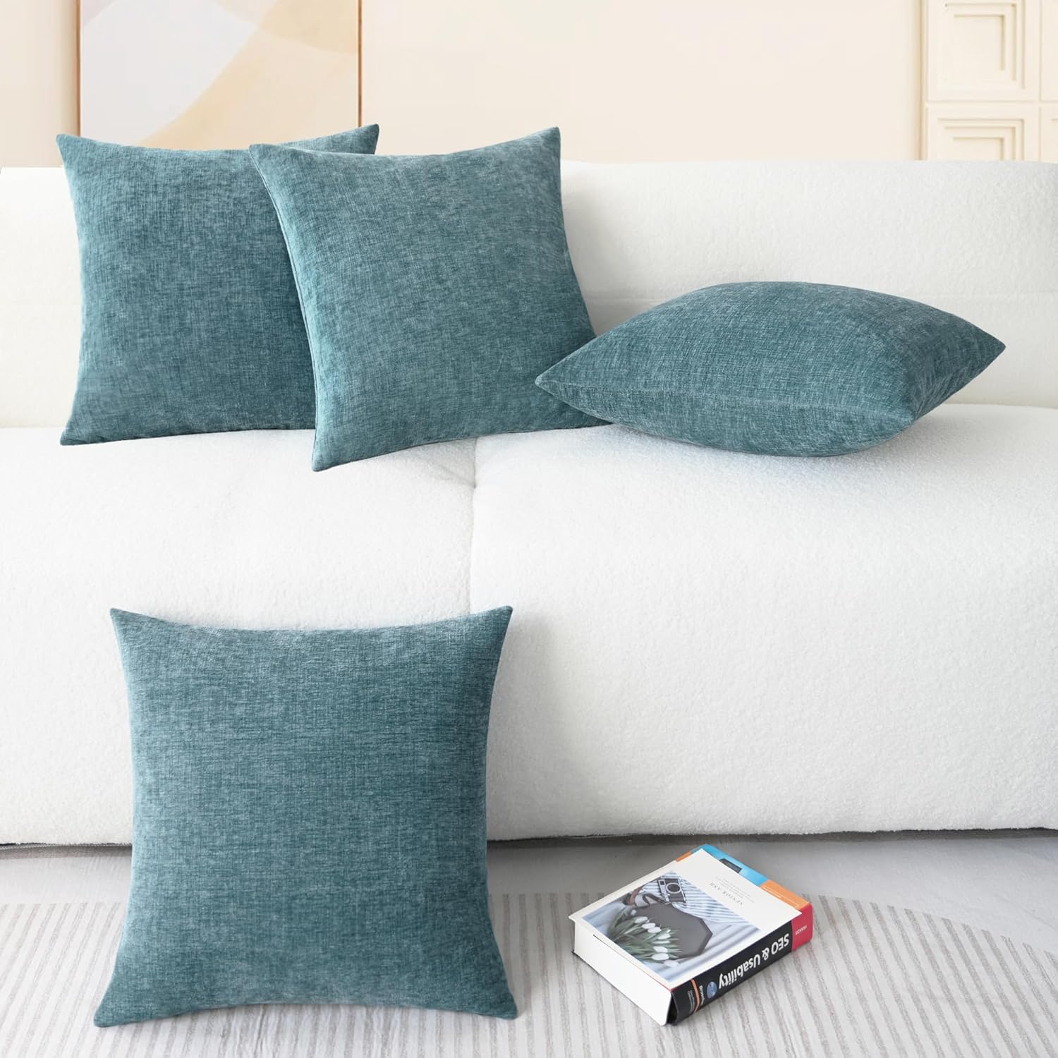 CaliTime Throw Pillow Covers Decorative 18 X 18 Inches Pack of 4 Cozy Chenille Cushion Cases for