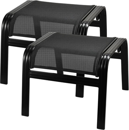 Patio Footstools Outdoor Foot Rest Aluminum Patio Ottomans Portable Seat Wicker Furniture Stackable