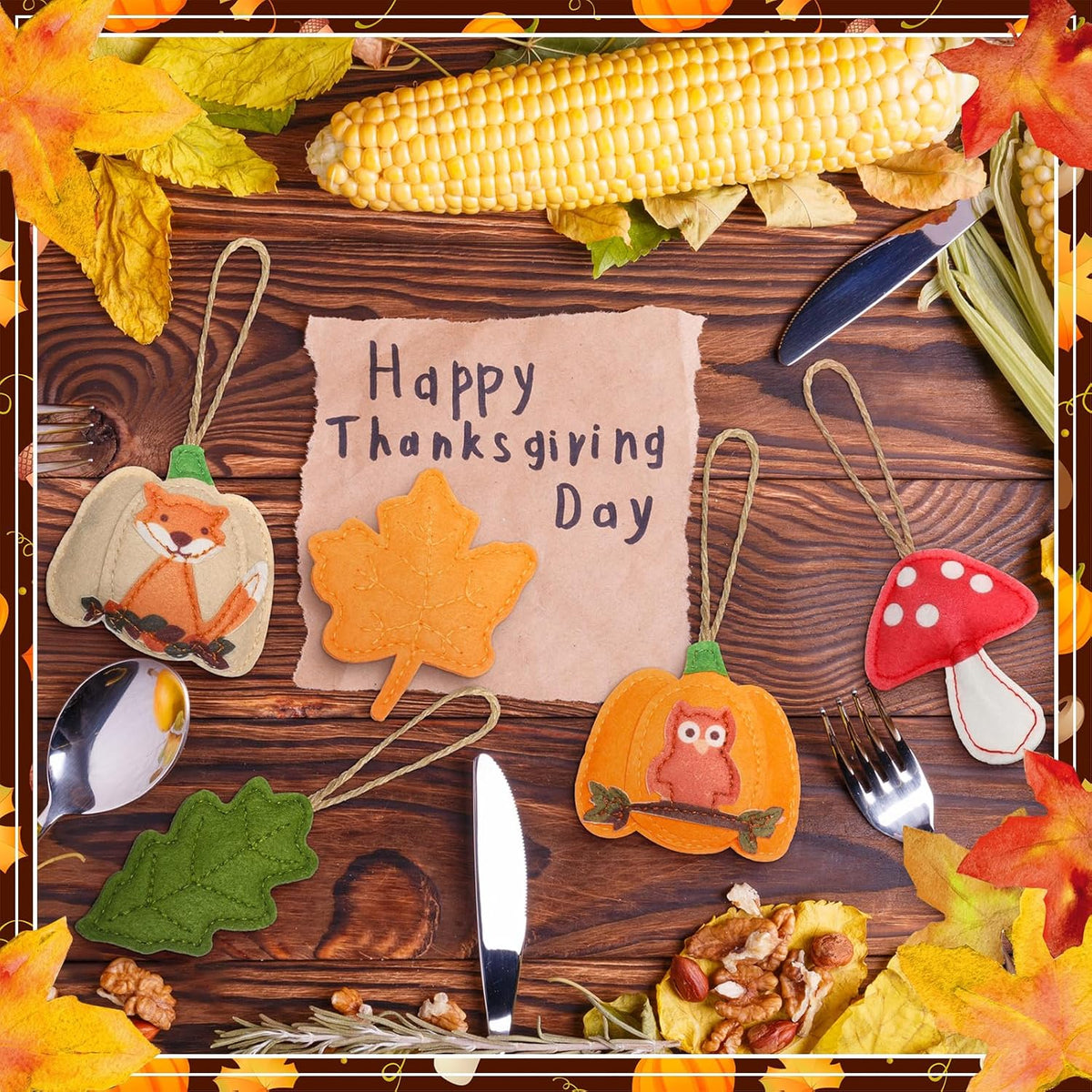 12 Pcs Fall Thanksgiving Tree Decoration 3D Felt Pumpkin Maple Leaf Hanging Felt Pumpkin Hanging