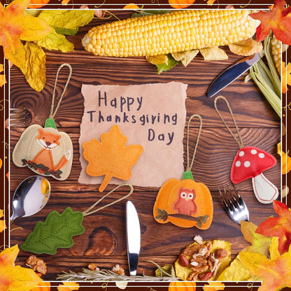 12 Pcs Fall Thanksgiving Tree Decoration 3D Felt Pumpkin Maple Leaf Hanging Felt Pumpkin Hanging