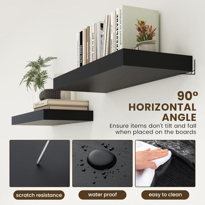 Deep Floating Shelves for Wall | 30 Inch Wide x 12 Inch Black Deep Floating Shelves | 30W x 12D