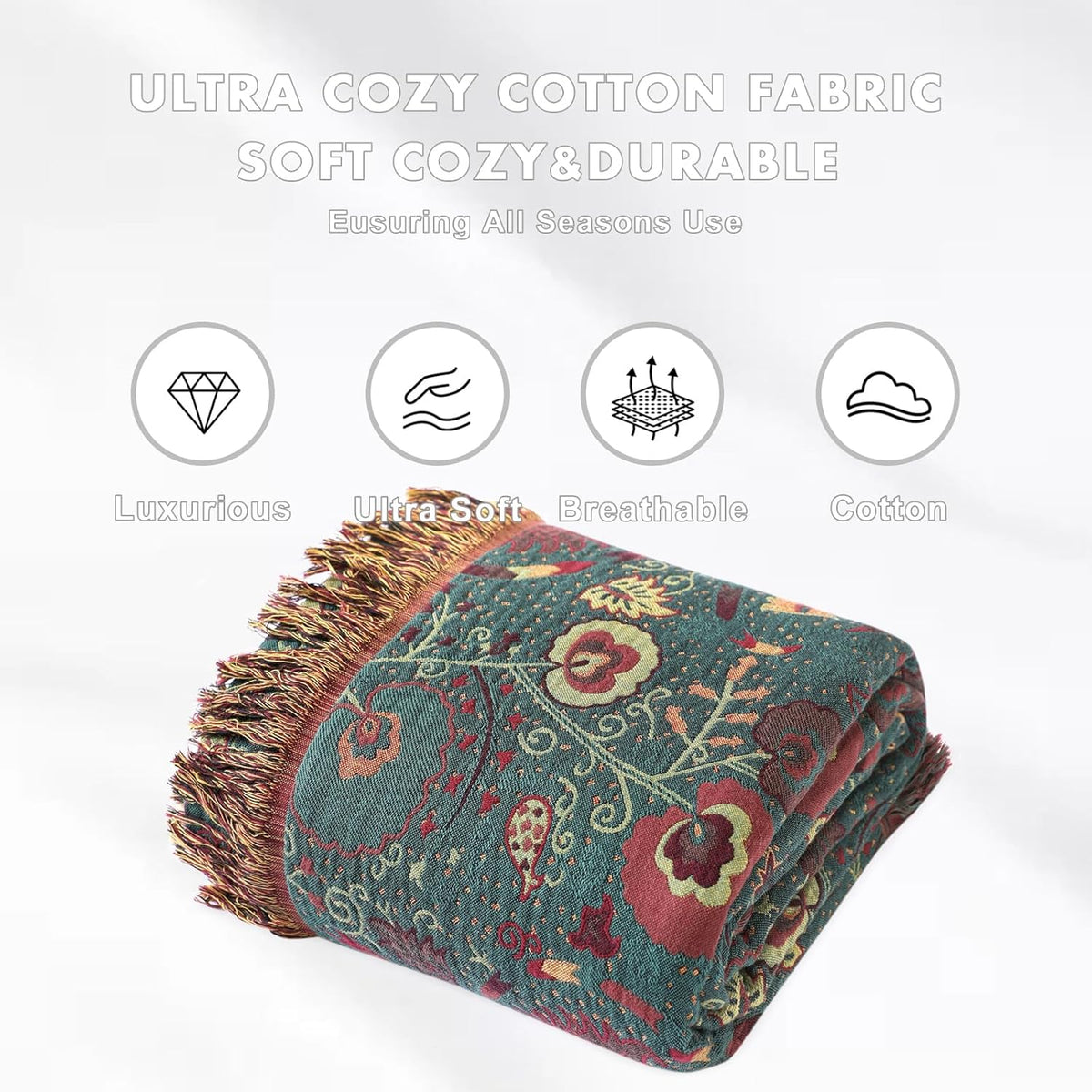 MSGKV Boho Throw Blanket for Couch and Sofa Cotton Blankets for Living Room Bedroom Reversable