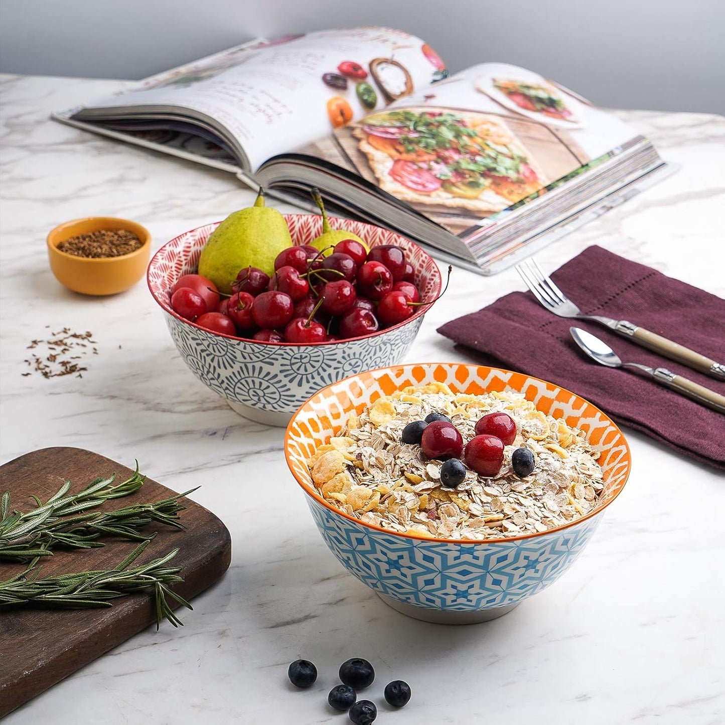 Selamica 7 inches Porcelain Cereal Bowl Set - Set of 6, Ceramic bowls, Soup Bowl Set for Cereal