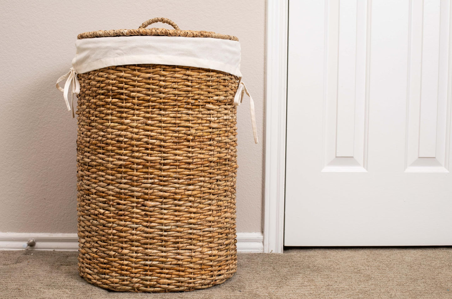 BIRDROCK HOME Seagrass Laundry Hamper with Lid & Liner - Handwoven Round Basket with Handles for