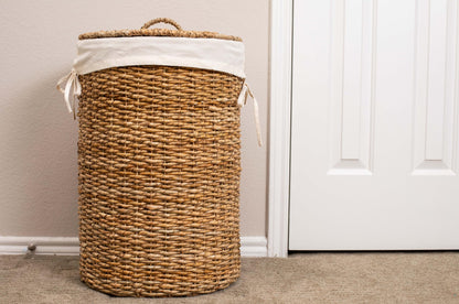 BIRDROCK HOME Seagrass Laundry Hamper with Lid & Liner - Handwoven Round Basket with Handles for