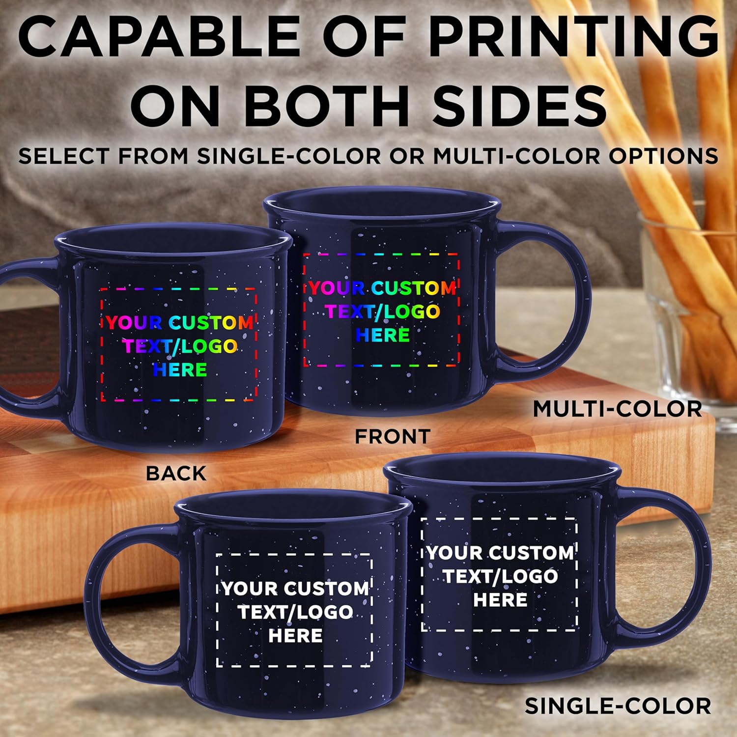 DISCOUNT PROMOS Custom Ceramic Campfire Coffee Mugs 13 oz. Set of 100, Personalized Bulk Pack