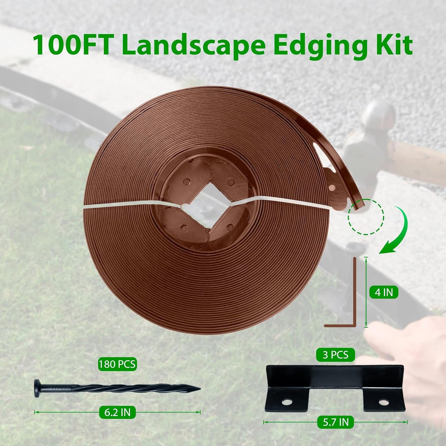 Landscape Edging Border 100 FT 4 Inch Tall with 180 Spikes, Plastic Edging for Landscaping, Garden