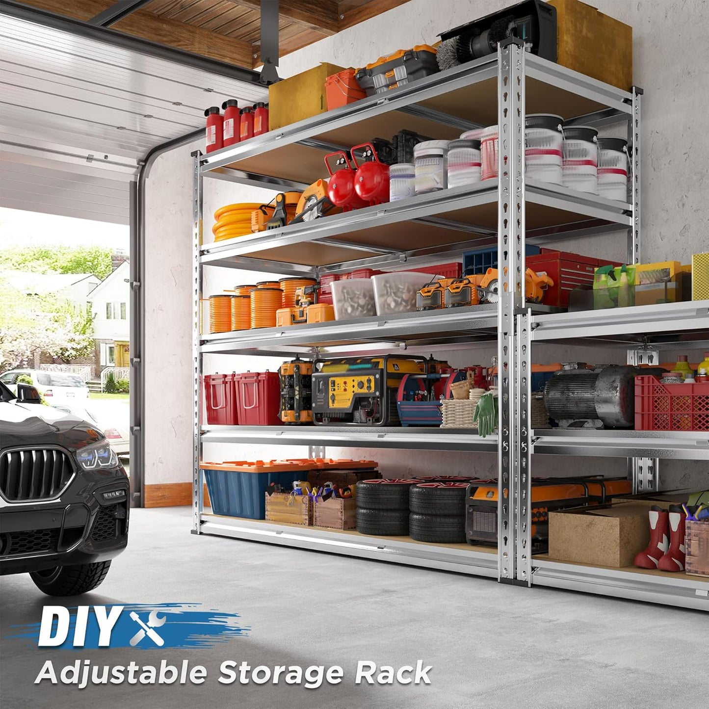 REIBII Garage Shelving, 5 Tier Storage Shelves Load 3000LBS, Adjustable Garage Shelving Heavy Duty