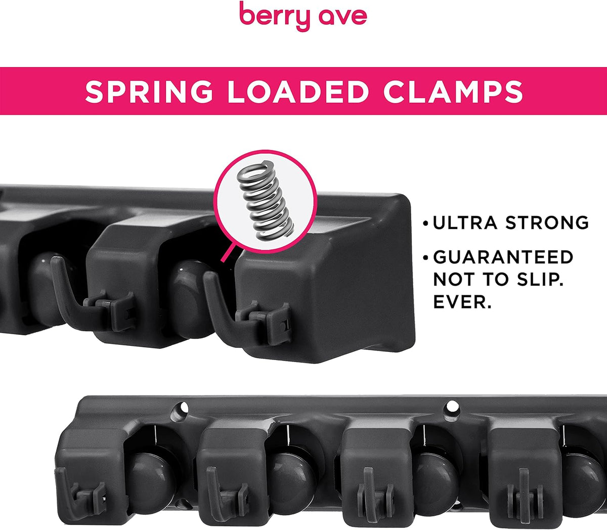 Combo 5 Slot Broom Holder w/ 1 Self Adhesive Mop Gripper No-Drilling, Wall Mount Tool Organizers