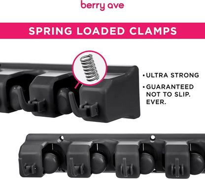 Combo 5 Slot Broom Holder w/ 1 Self Adhesive Mop Gripper No-Drilling, Wall Mount Tool Organizers