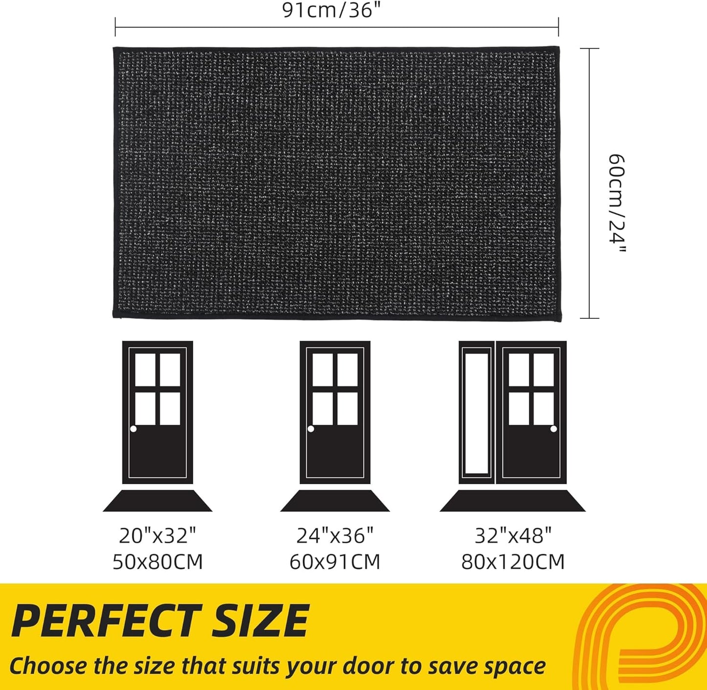 JSEI Dirt Trapper Door Mat 24"x36" Non-Slip Washable Entrance Mat, Dog Doormats, Absorbent &