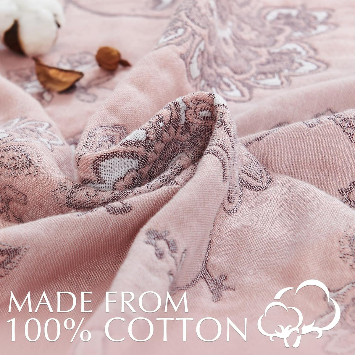 jinchan Boho 100% Cotton Muslin Twin Size 50x60 Inches Blanket Lightweight 4-Layer Quilted Soft