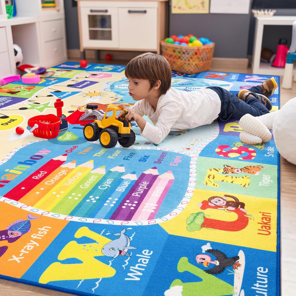 Kids Rugs for Playroom Washable, Educational and Fun Learning Rugs with ABC Alphabet Animals