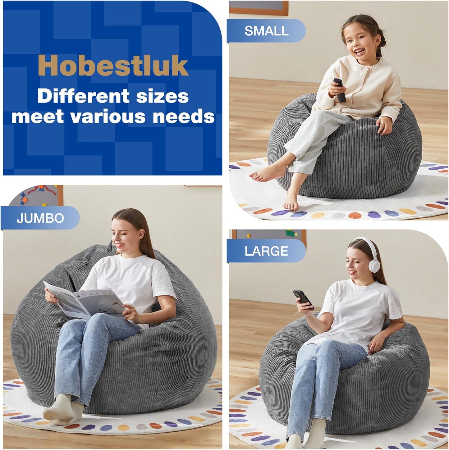 Hobestluk 4.5FT Bean Bag Chair Giant Bean Bag Chair with Filler Included Adult Bean Bag Chairs with