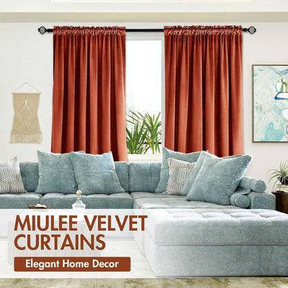 MIULEE Burnt Orange Velvet Curtains Thermal Insulated Blackout Curtain Fall Drapes for Bedroom