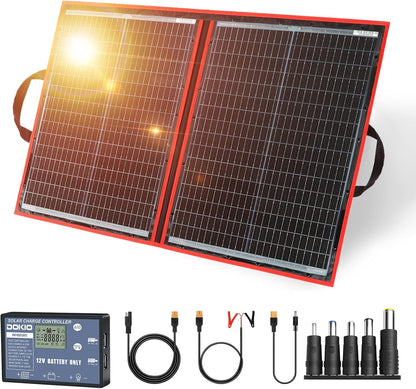 DOKIO 100W Portable Foldable Solar Panel Kit, Compact 21x28in Design 5.9lb with Standalone