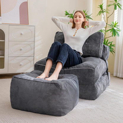 HIGOGOGO Square Stuffed Pouf Ottoman, Corduroy Poufs with Foam Chunk Filling, Furry and Fluffy Pouf