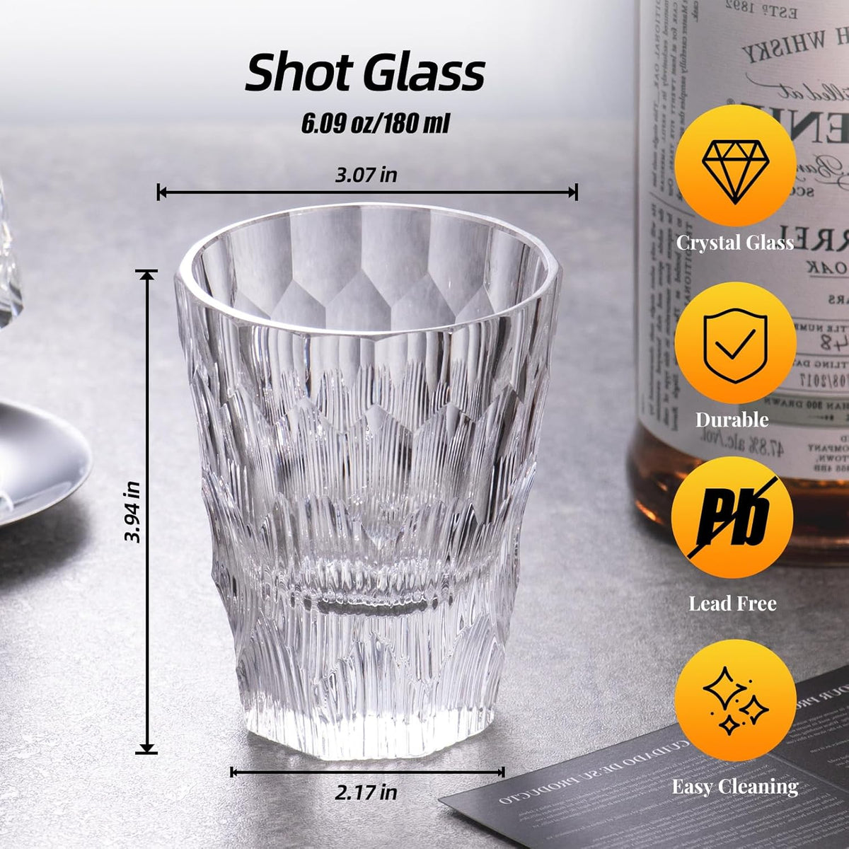 KAMMAK Crystal Whiskey Glasses Set of 2, Handcrafted 6.09oz Old Fashioned Glasses Stemless, Luxury