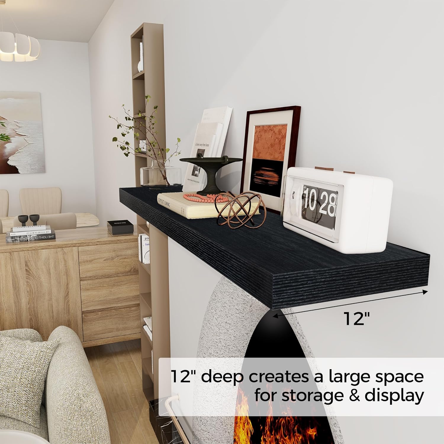 Black Floating Shelves 48 Inch Long, 12 Inch Deep Floating Shelves for Wall, 48 x 12 Large Wall