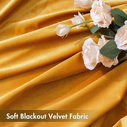 MIULEE Mustard Yellow Velvet Curtains Thermal Insulated Blackout Curtain Fall Drapes for Bedroom
