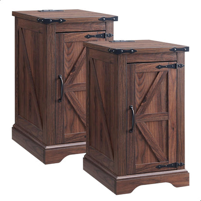 JXQTLINGMU Farmhouse Nightstand Set of 2 with Charging Station, 17" D Rectangular End Table with