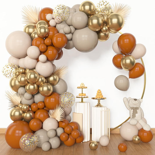 Amandir 153pcs Burnt Orange Balloon Garland Arch Kit, Different Sizes 18 12 10 5inch White Sand
