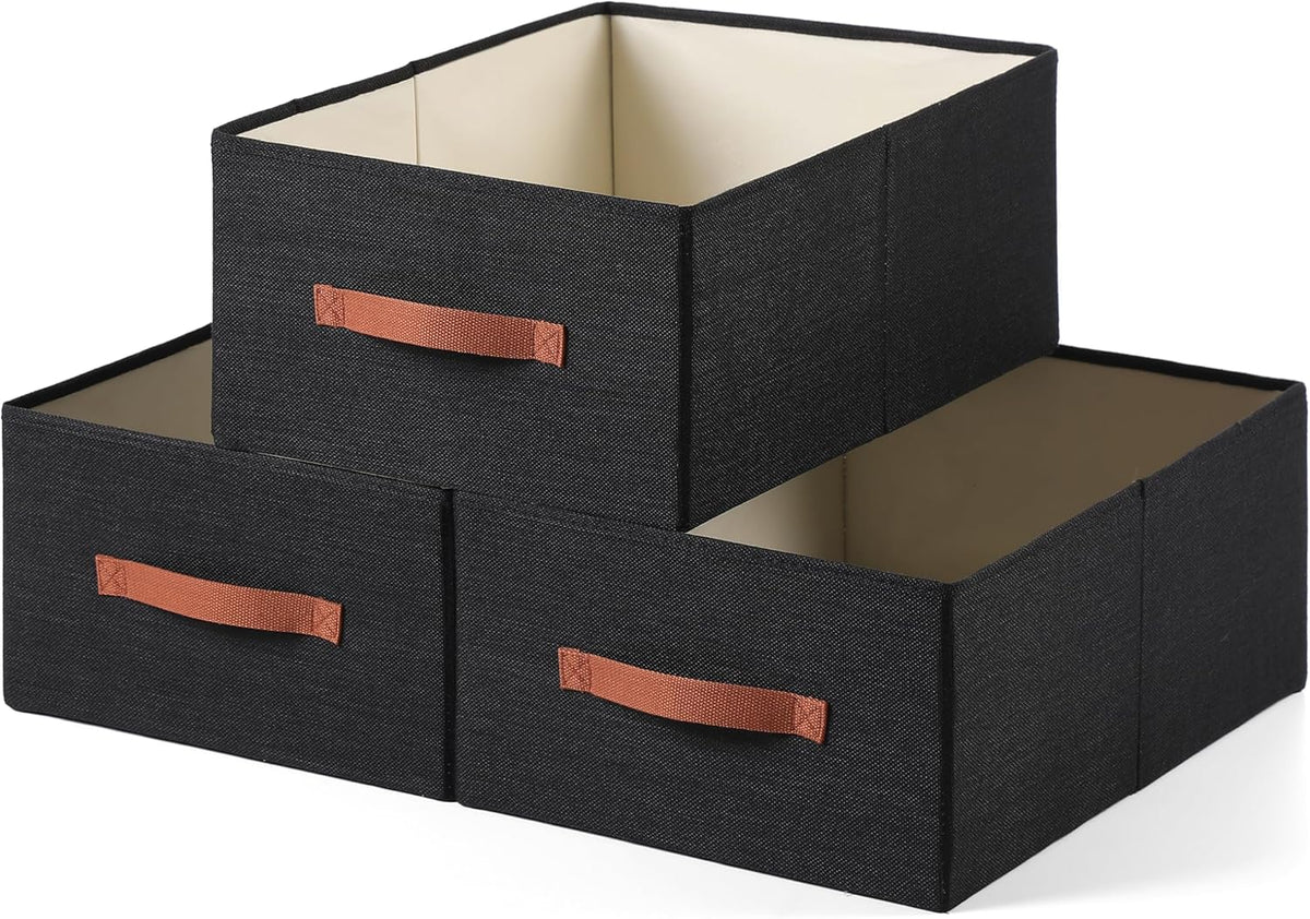 linen closet organizers and storage, 3 Pack Large Storage Baskets, Washable, Clothing Storage Bins