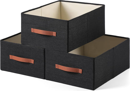 linen closet organizers and storage, 3 Pack Large Storage Baskets, Washable, Clothing Storage Bins