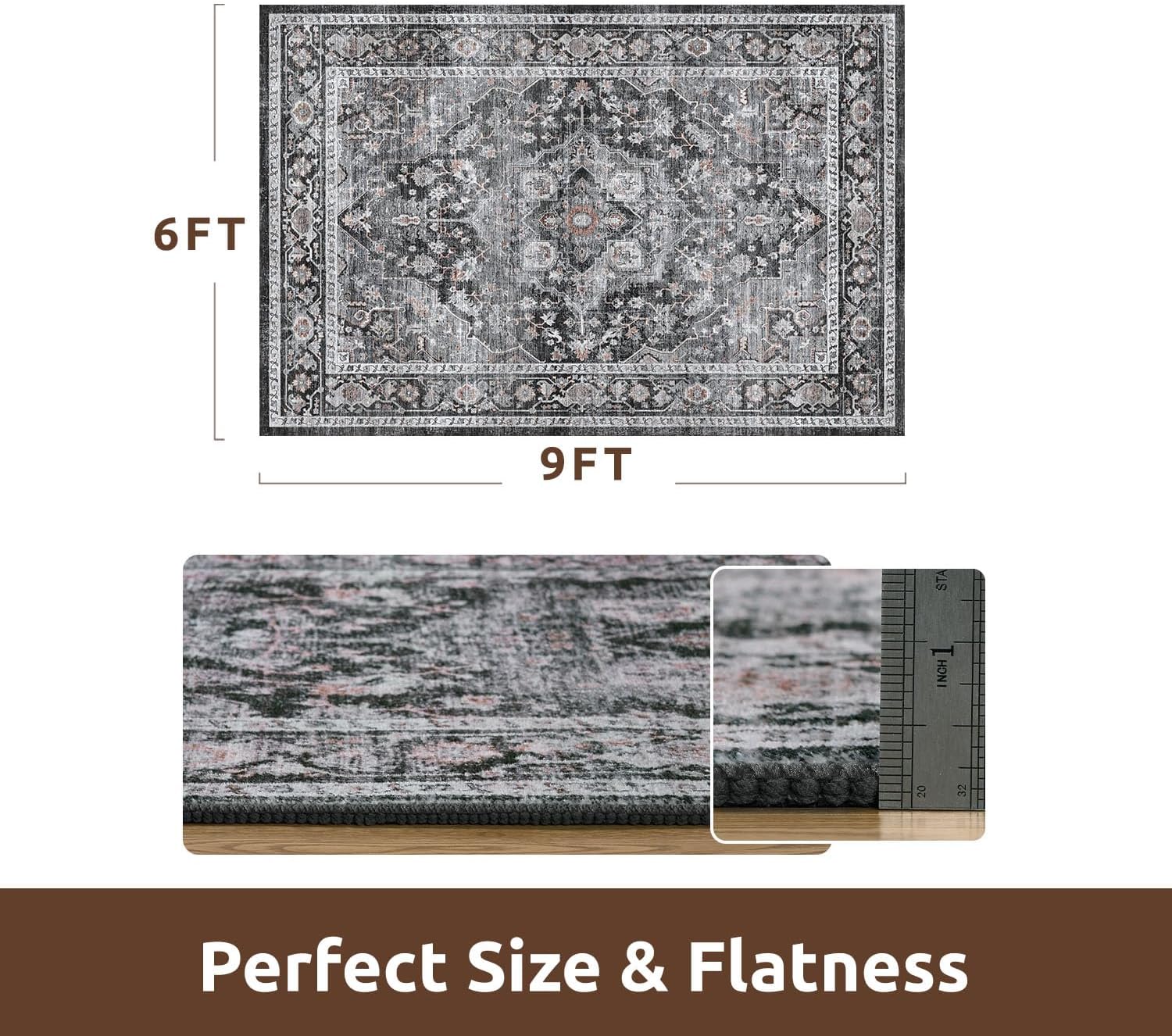 AMOAMI-Area Rug 6X9 Rugs for Living Room-Vintage Sof Dark Grey & Black Rugs for Bedroom-Non Slip