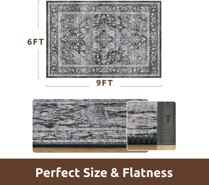 AMOAMI-Area Rug 6X9 Rugs for Living Room-Vintage Sof Dark Grey & Black Rugs for Bedroom-Non Slip