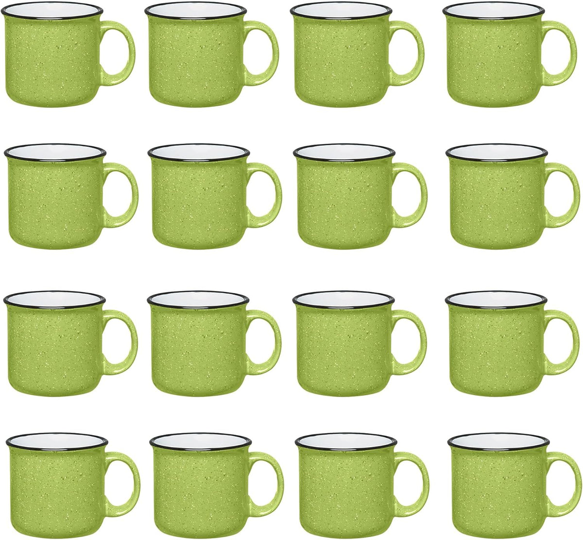 Set of 16 Ceramic Campfire Mugs – 15 Oz, Lime – Coffee & Tea Cups for Home, Work, Travel, Camping