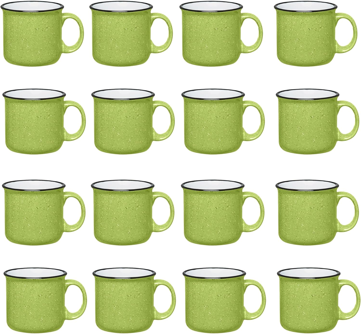 Set of 16 Ceramic Campfire Mugs – 15 Oz, Lime – Coffee & Tea Cups for Home, Work, Travel, Camping