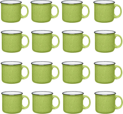 Set of 16 Ceramic Campfire Mugs – 15 Oz, Lime – Coffee & Tea Cups for Home, Work, Travel, Camping