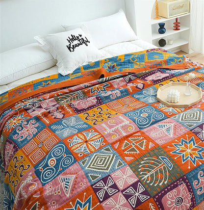 Christmas Cotton Throw Blanket for Couch Bed 60''x80'',Cotton Quilt Boho Throw Blanket Muslin Bed