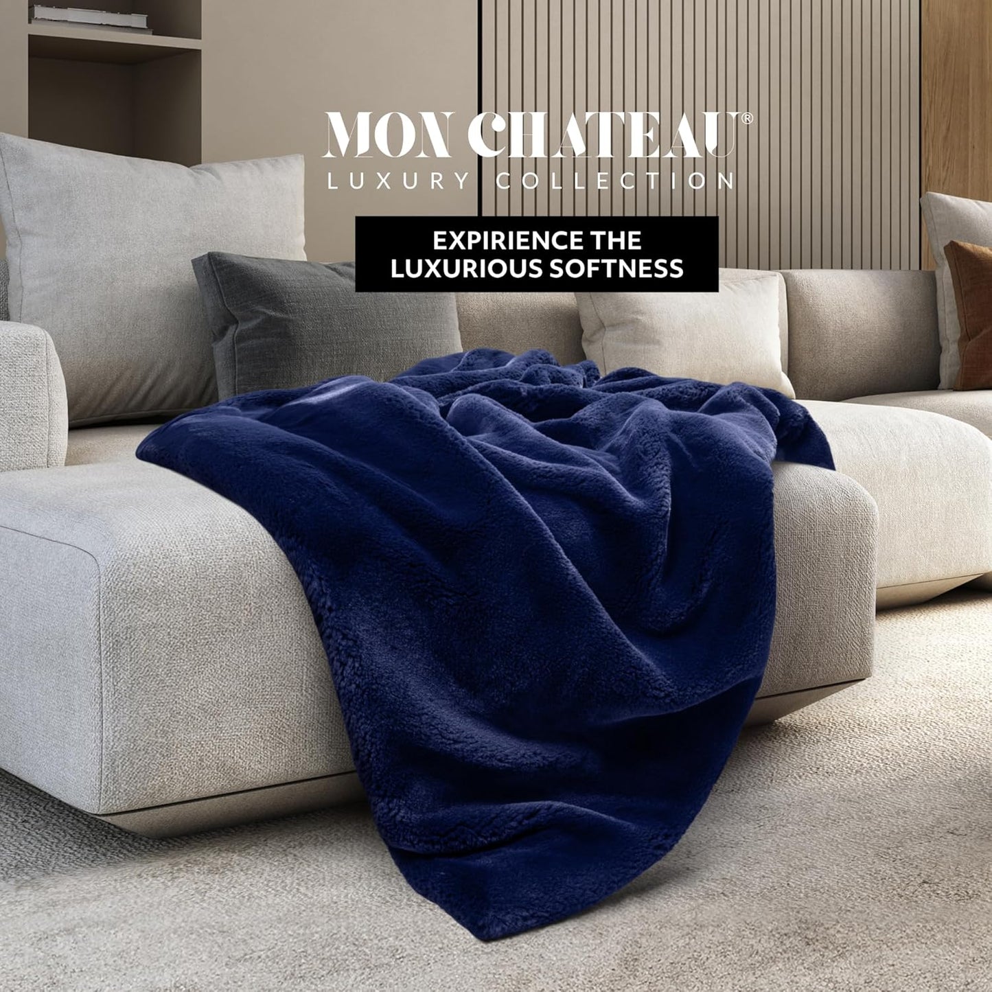 Mon Chateau Luxury Ultimate Plush Faux Fur Throw with 6cm Foldover for Couch, Sofa, or Bed - Plush