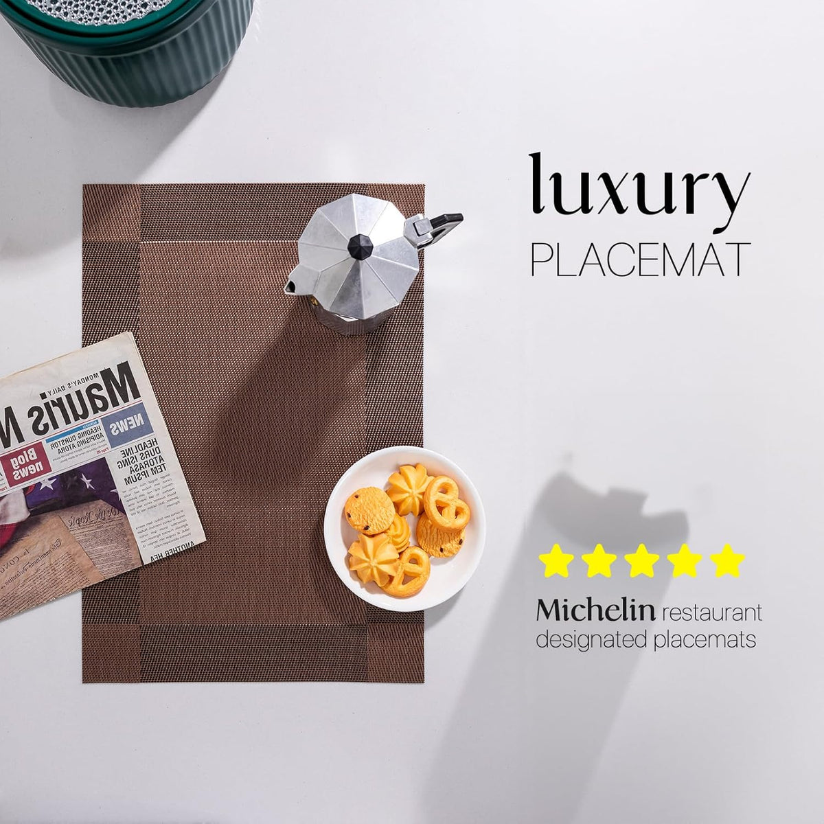 LEXMORE Placemats Set of 6 Vinyl/Plastic Woven Place Mats for Kitchen Table Indoor/Outdoor Washable