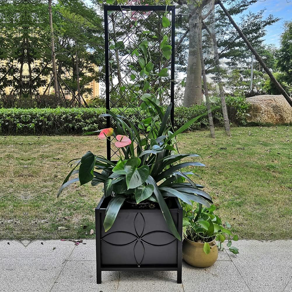 Zhongma 15.75 x 15.75 x 55 in Raised Garden Bed with Trellis,Heavy Duty Plant Box for Climbing