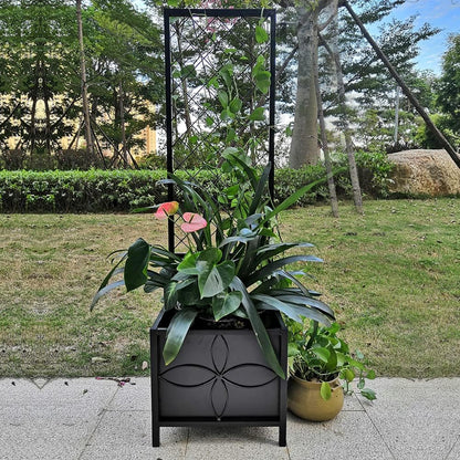 Zhongma 15.75 x 15.75 x 55 in Raised Garden Bed with Trellis,Heavy Duty Plant Box for Climbing