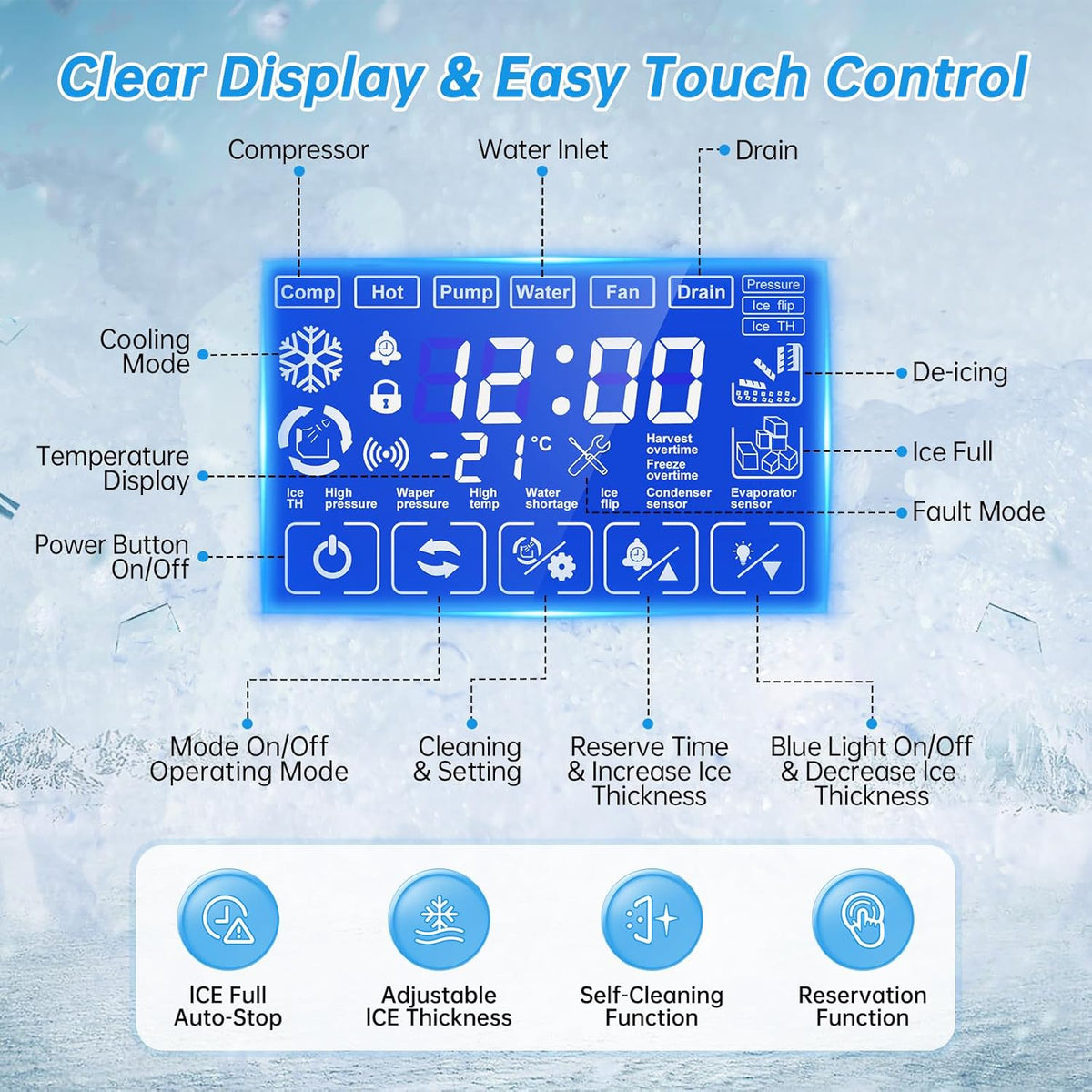 Ice Machine Commercial Ice Maker Machine, 450 Lbs /24H, 200 lbs Bin, Under Counter Built-in or