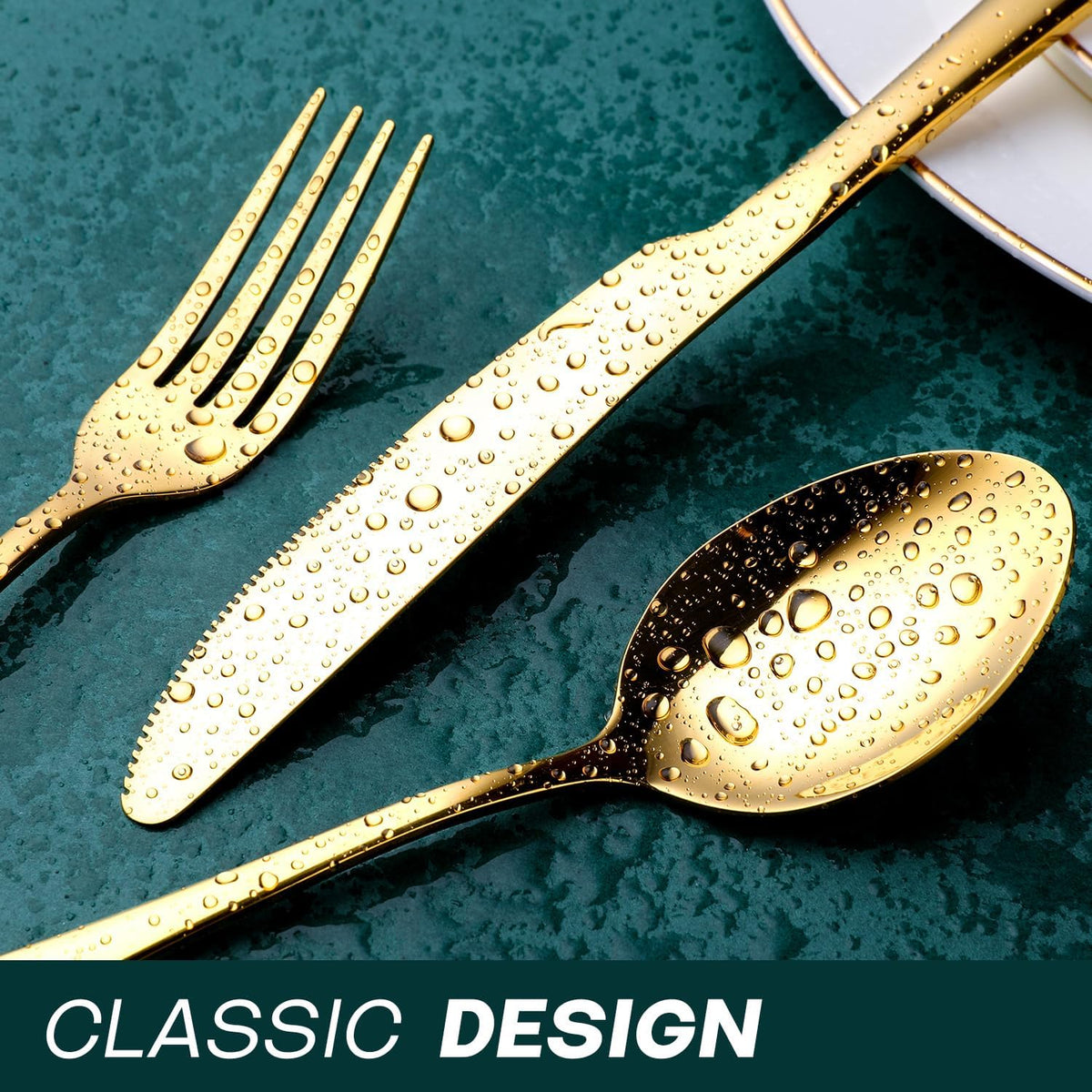 Gold Silverware Set for 8, OGORI 45-Piece Stainless Steel Flatware Set with Serving Set, Mirror