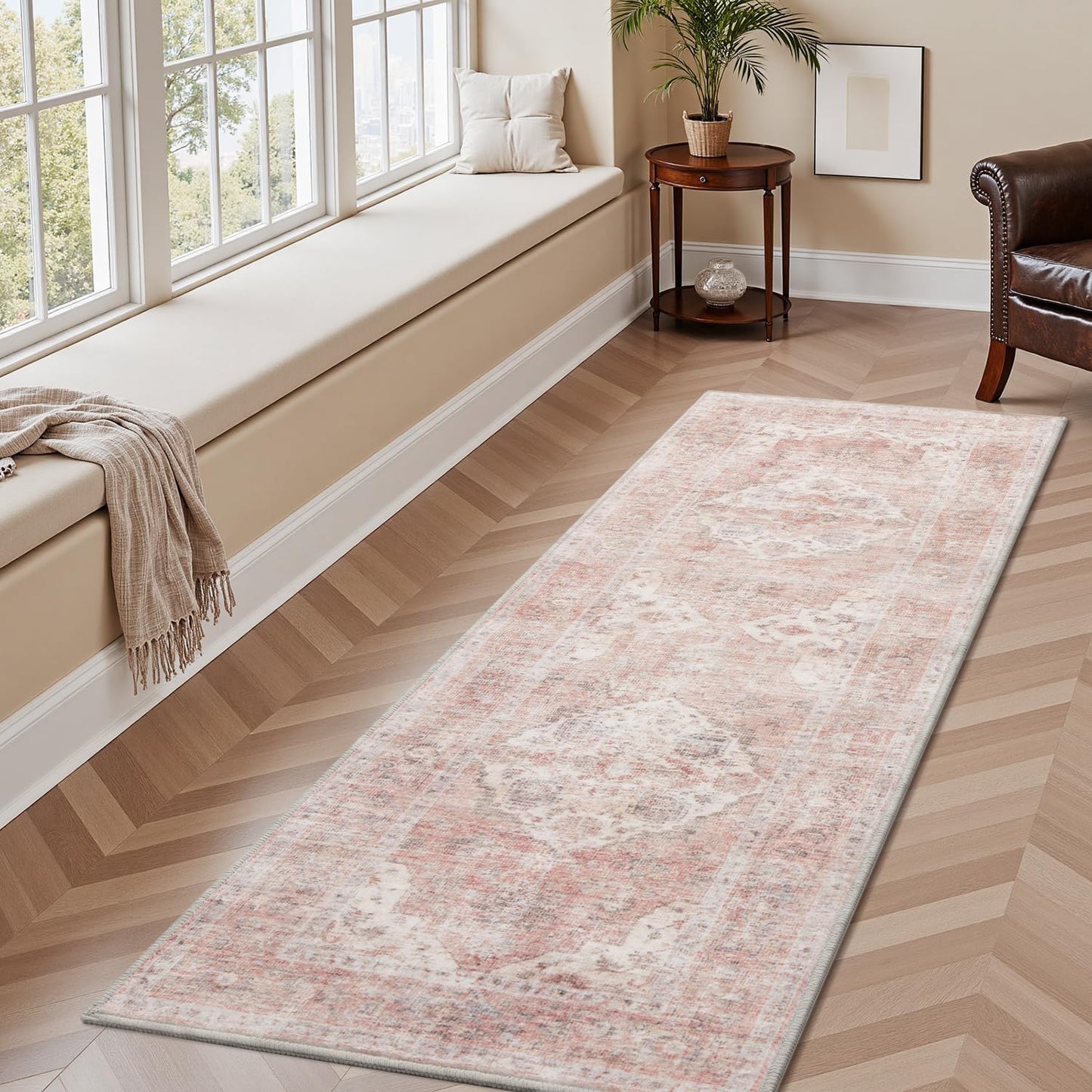 AMOAMI-2X6 Runner Rug-Washable Runners for Hallways-Soft Non Slip Bedside Rugs for Bedroom-Vintage