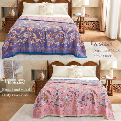 Boho Blanket, 100% Cotton Farmhouse Decorative Throw Blanket, 60"x80" Reversible Bohemian Throw