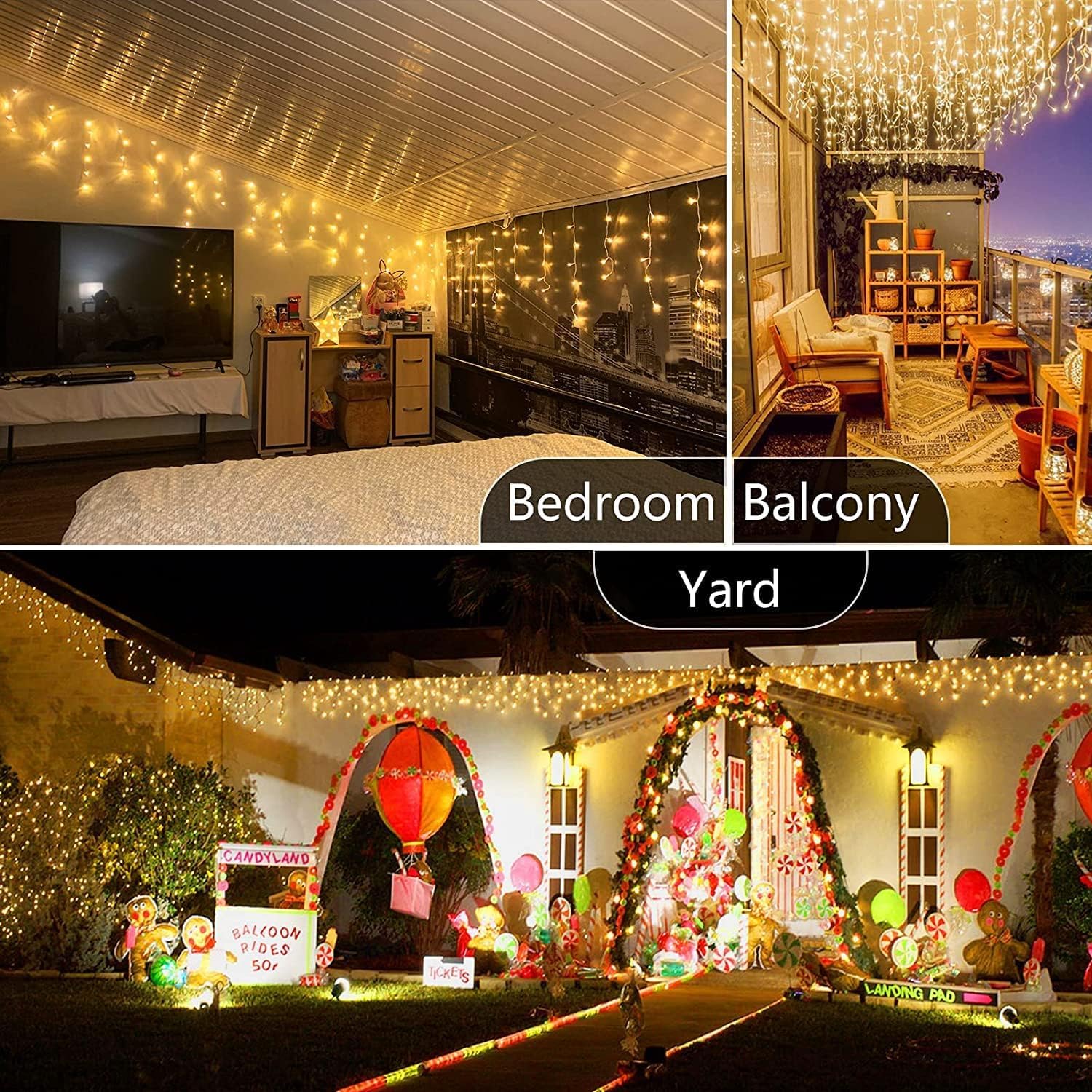 YEGUO 66ft 800 LED Icicle Lights Outdoor, 160 Drops Icicle Christmas Light Connectable, 8 Modes
