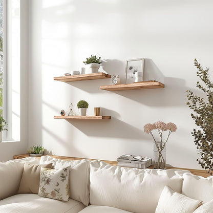 Wood Floating Shelves for Wall Decor, Rustic Wall Shelves for Bedroom Bathroom Kitchen Living Room